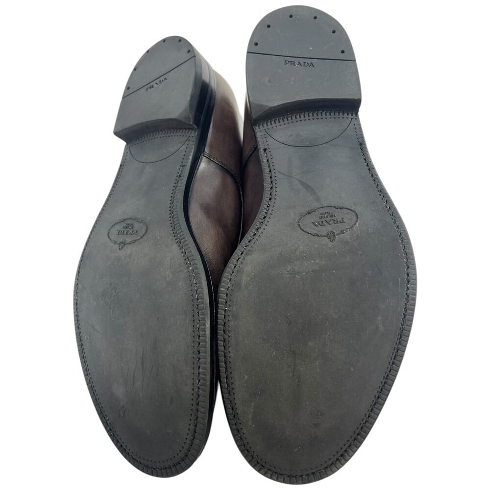 Prada Brown Leather Derby Dress Shoes Made in Italy Lace Up Minimalist Luxury 9 - Picture 9 of 14